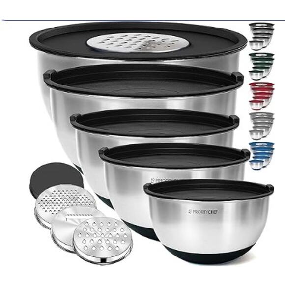 Amazon Other - NEW Priority Chef Stainless Steel Mixing Bowls with Lids, 3 Grater Attachments